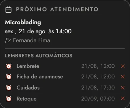Próximo atendimento com os lembretes automáticos